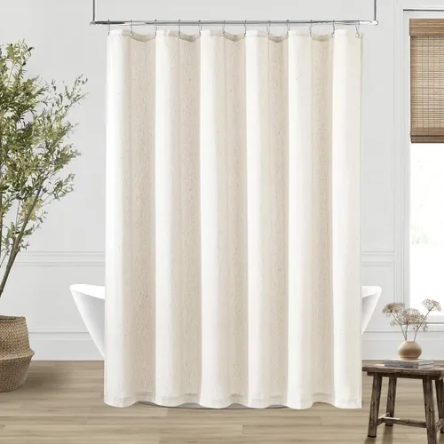 Miniatura 7 de Cortina de ducha de lino de avena 36x72 para cabina de ducha, cortinas neutras grisáceas beige de lino para baño, decoración bohemia de baño