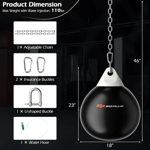 Miniatura 4 de Goplus Bolsa de Agua Aqua, Bolsa de Boxeo Pesada de 180 Libras de 21 Pulgadas / 110 Libras de 18 Pulgadas con Cadena Metálica Ajustable, Manguera