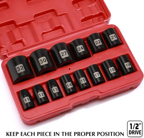Miniatura 5 de EMENTOL - Juego de llaves de impacto estándar de 1/2 pulgada de 14 piezas, métrica, CR-V, juego de dados de impacto superficial de 1/2 pulgada, 11