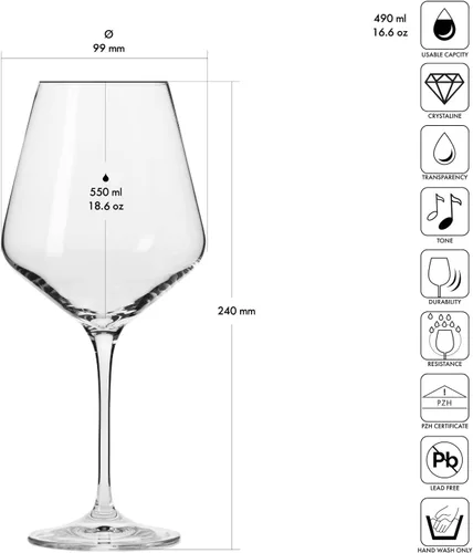 Miniatura 2 de Krosno Copas de vino tinto de 4 piezas de 16.6 onzas, colección vanguardista, perfectas para el hogar, restaurantes y fiestas, aptas