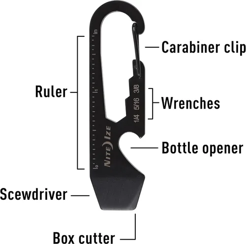 Miniatura 3 de Nite Ize DoohicKey Llavero multiherramienta, acero inoxidable 5 en 1 multiherramienta con abrebotellas + clip de mosquetón, negro