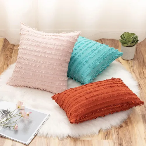 Miniatura 6 de MIULEE Juego de 2 fundas de almohada decorativas estilo bohemio de lino a rayas jacquard patrón fundas de cojín para sofá, sala de estar