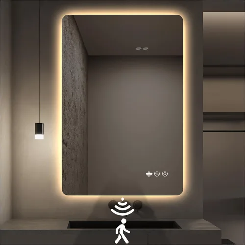 Miniatura 15 de Espejo LED Negro para Baño, 32"x24" Espejo de Baño Inteligente con Luces, Sensor de Movimiento, Antivaho, Regulable Sin Escalones y 3