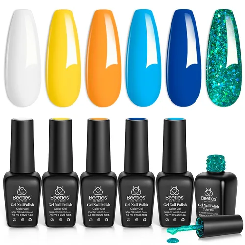 Miniatura 30 de Beetles - Juego de esmalte de uñas de gel de 6 colores, ojo de gato plateado, gel transparente rojo, rosa, amarillo, verde, negro, con efecto