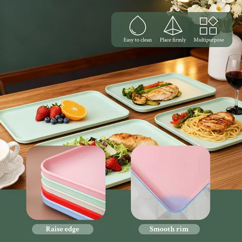 Miniatura 2 de Bandejas de café de paja de trigo de 15 x 10.6 pulgadas, 1 pieza, bandeja para almuerzo, bandejas rectangulares de plástico para comida rápida