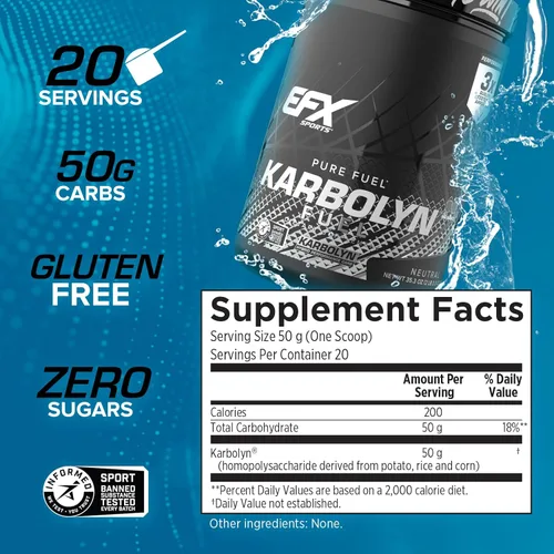 Miniatura 3 de EFX Sports Karbolyn Fuel Polvo de Carbohidratos de Absorción Rápida Carga de Carbohidratos, Energía Sostenida, Recuperación Rápida Sin