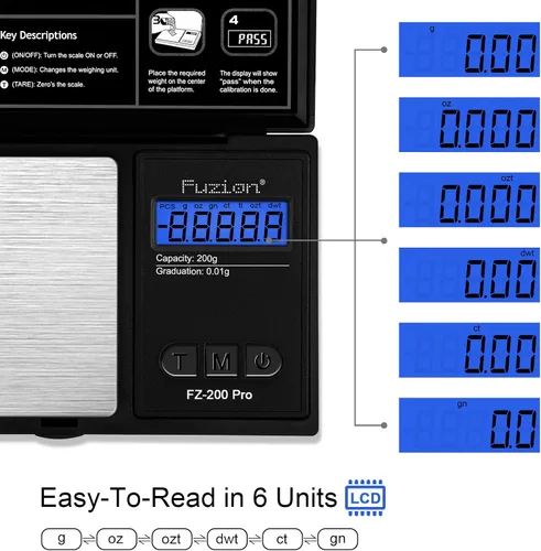 Miniatura 2 de Fuzion - Báscula de gramos, báscula de bolsillo con precisión de 0.01 gramos, báscula digital pequeña de 200g para alimentos, joyería, hierbas, Negro