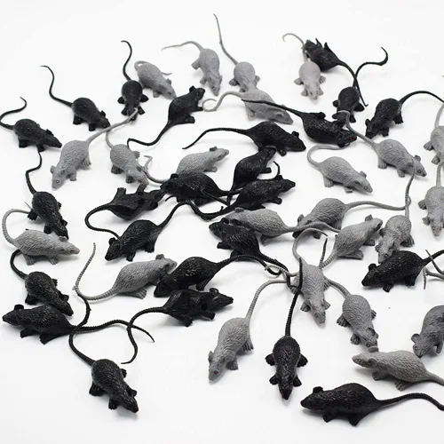 Juguetes de ratón falsos de plástico, broma, ratón, día de los inocentes, suministros para fiesta de Halloween, color negro, 30 unidades