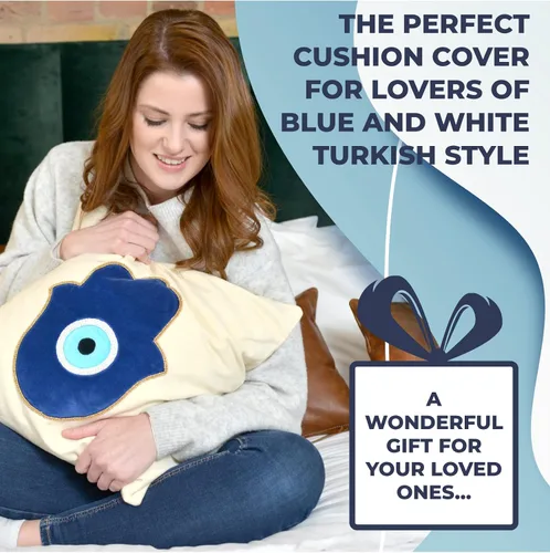 Miniatura 6 de WALBROOK Funda de almohada de mal de ojo bohemio Hamsa de 18 x 18 pulgadas, fundas de almohada decorativas, decoración de ojo azul, almohadas azules