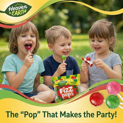 Miniatura 3 de Heaven & Earth Paletas de efervescencia de bayas, manzanas y fresas (aproximadamente 38 unidades) Dulces totalmente naturales Kosher Sin