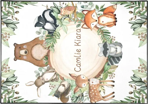 Miniatura 17 de Woodland Bear Fox Deer - Alfombra personalizada de fibra de poliéster antideslizante para decoración del hogar, alfombra personalizada