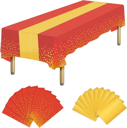 Miniatura 8 de Paquete de 10 manteles rectangulares de plástico y camino de mesa de satén, mantel desechable negro rectangular y dorado para cumpleaños