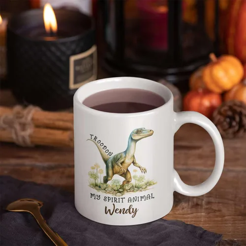 Miniatura 6 de Troodon My Spirit - Taza de café personalizada con nombre personalizado, taza de café de dinosaurio para amantes de los dinosaurios, tazas