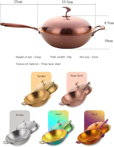 Miniatura 3 de QIBOORUN SUS 304 - Sartén de acero inoxidable con tapa y espátula, sartén de acero inoxidable compatible con inducción con tapa, sartén para chefs