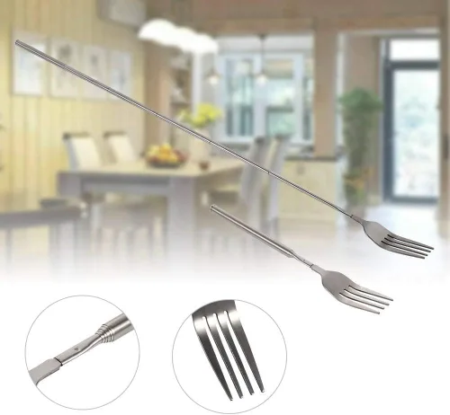Miniatura 8 de Tenedor telescópico ajustable horquilla extensible horquilla larga tenedor extensible horquilla extra larga de acero inoxidable, para comer