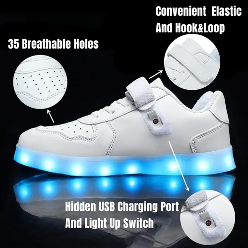 Miniatura 2 de Wooowyet Kids LED Sneakers for Boys Hook&Loop Low Light Up Shoes LED Girls USB Recharging