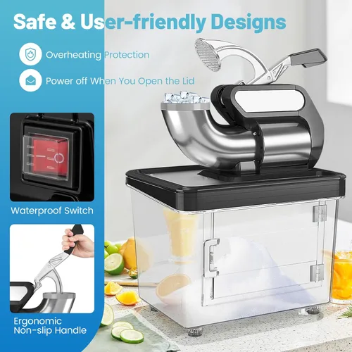 Miniatura 3 de ARLIME Máquina de cono de nieve, trituradora de hielo eléctrica de 300 W de 660 LBS/H con cuchillas dobles e interruptor de encendido/apagado de Rojo