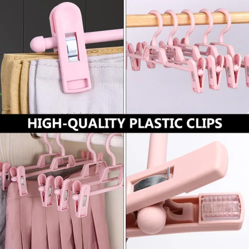 Miniatura 5 de DOITOOL Paquete de 10 perchas antideslizantes rosas para pantalones con clips ajustables, clips de plástico retráctiles para el hogar