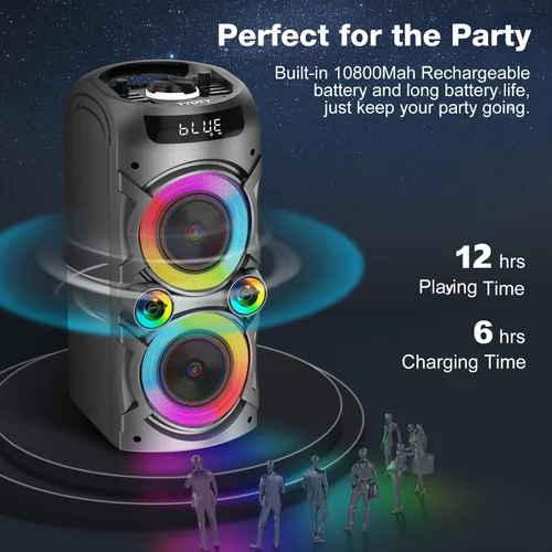 Miniatura 4 de Bocina Bluetooth portátil TYOTY 100W potente inalámbrica Boombox con emparejamiento TWS, sonido estéreo fuerte, graves profundos, grandes altavoces