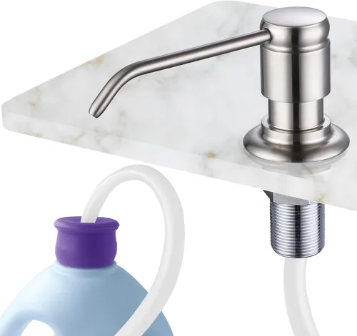 GAGALIFE Dispensador de jabón para fregadero de cocina (níquel cepillado) y kit de tubo de extensión, cabezal completo de latón, tubo de silicona de