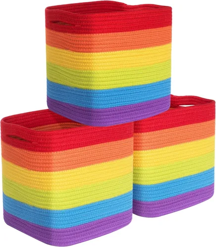 Miniatura 10 de MINTWOOD Design Paquete de 3 cubetas de almacenamiento de 11x11 pulgadas, organizador tejido, lindas cubetas cuadradas para clóset, canastas Negro