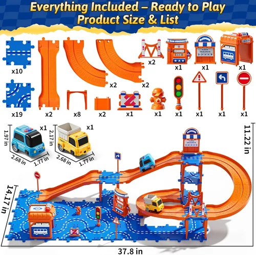 Miniatura 2 de Rompecabezas para niños de 3 a 5 años, 2 a 4 años, juego de 59 rompecabezas de carreras, incluye 2 autos y señales de tráfico, regalos educativos