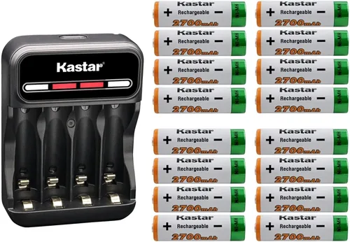 Miniatura 13 de Kastar Paquete de 8 baterías AA de 1.2 V 2700 mAh Ni-MH y cargador USB inteligente CMH4 compatible con cualquier capacidad de baterías AA Ni-CD