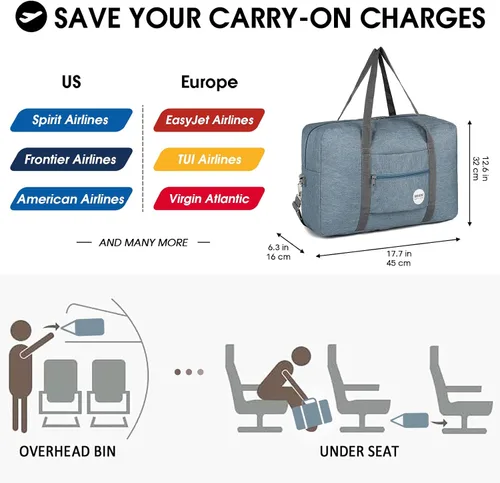 Miniatura 2 de WANDF Bolsa de viaje para artículos personales de Spirit Airlines de 18 x 14 x 8 pulgadas, bolsa de viaje debajo del asiento, equipaje de mano