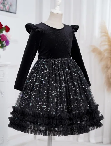 Miniatura 130 de IDOPIP Vestido tutú de terciopelo para niñas pequeñas, vestido de manga larga para princesa, Navidad, cumpleaños, fiesta, boda, vestidos de otoño e