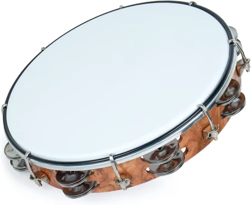 Miniatura 8 de MUSCELL Pandereta para adultos, pandereta de plástico de mano con tambor de doble fila de cascabeles metálicos, instrumento musical - 8 pulgadas