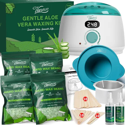 VENNCO - Kit de depilación para mujeres y hombres, kit de calentador digital de cera para pieles sensibles, depilación gruesa, cuentas de cera dura