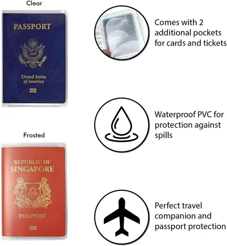 Miniatura 5 de Funda transparente transparente para pasaporte, organizador de tarjetas de identificación, protector de viaje (5 transparentes), Claro, Cartera