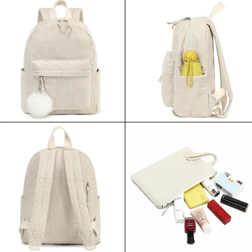 Miniatura 4 de LEDAOU Juego de mini mochila de moda con monedero, cartera, mochila, cartera para mujeres, adolescentes, bolsa de viaje escolar, Beige, 2pcs+wallet