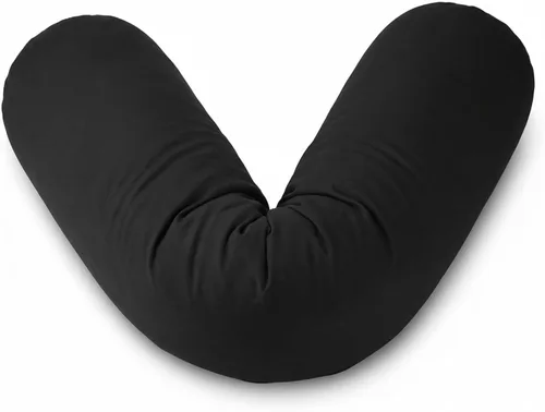 Deluxe Comfort Almohada corporal de microperlas (47 x 7 pulgadas) - Mooshi Squishy Soft - Almohada prenatal de embarazo - Durmiente de lado de Negro