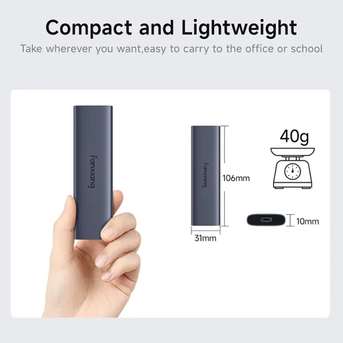 Miniatura 3 de fanxiang SSD externo de 500 GB, unidad de estado sólido portátil SSD, 1000 MB/s, USB 3.2 Gen2 tipo C, aleación de aluminio, disco duro externo