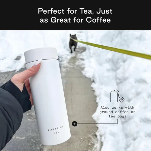 Miniatura 8 de Firebelly Tea, Taza infusor de té de viaje con colador, vaso aislado para té o café de hojas sueltas, botella a prueba de fugas para bebidas Blanco