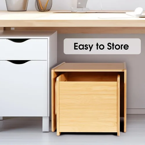 Miniatura 5 de Juego de mesa y silla para niños, mesa y silla de destete Montessori, silla de escritorio pequeña de bambú natural, juego de mesa de actividades