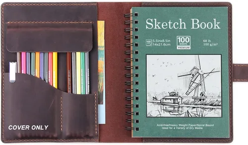 Miniatura 9 de Robrasim - Funda de cuero para cuaderno de bocetos hecha a mano, funda de cuero para cuaderno de bocetos de artista para cuaderno de bocetos de 14 x