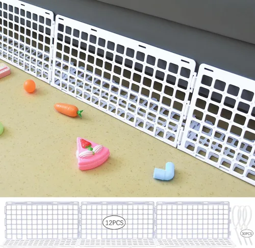 Miniatura 9 de 12 piezas de bloqueador para debajo del sofá para cama ajustable de plástico con 30 lazos, barreras negras para sofá para perros, mascotas y gatos
