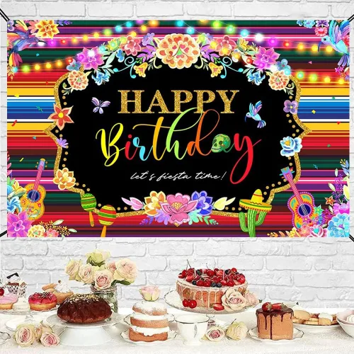 Miniatura 2 de Fondo de fotografía de fondo de fiesta mexicana para fiesta de cumpleaños feliz cumpleaños suministros de fiesta carnaval banderas coloridas banner