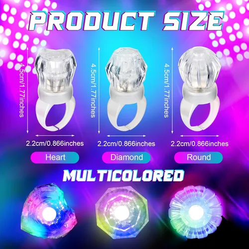 Miniatura 2 de Retisee Paquete de 50 Anillos con Luz LED Favores de Fiesta de Despedida de Soltera Juguete que Brilla en la Oscuridad Decoración de Fiesta