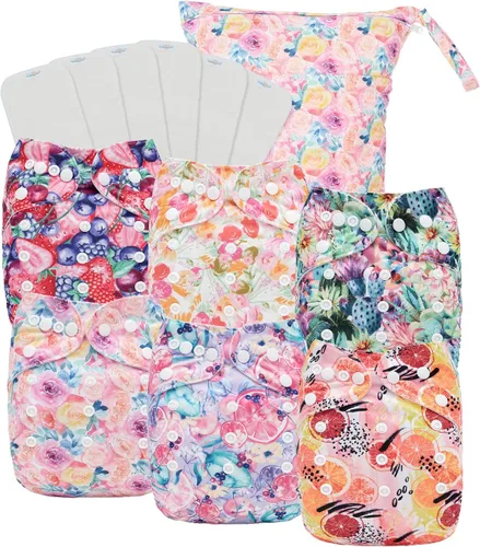 Miniatura 22 de babygoal Pañales de tela grandes, paquete de 13 para niños de 3 a 5 años, fundas de pañales de tela, paquete de 6 con 6 insertos y bolsa