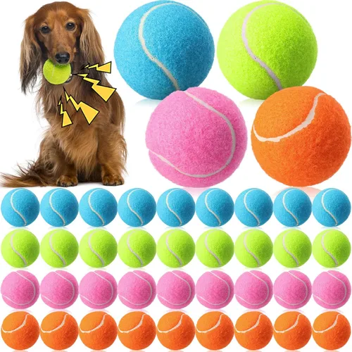 Skylety 40 pelotas de tenis chirriantes de 2.5 pulgadas a granel para perros, pelotas de tenis flotantes, suministros de juego para perros, juguetes