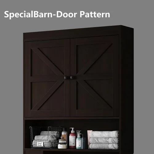 Miniatura 6 de Furnideco Gabinete de Almacenamiento Sobre el Inodoro de 32.3'' de Ancho con Puertas de Granero, Estante Sobre el Inodoro Gabinete de Almacenamiento