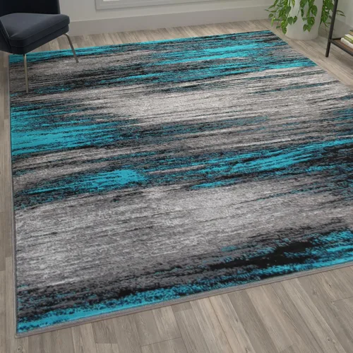 Miniatura 34 de Flash Furniture Rylan Collection - Alfombra contemporánea de olefinas azules, de pelo alto, 2 x 10 pies, respaldo de yute, pasillo, entrada