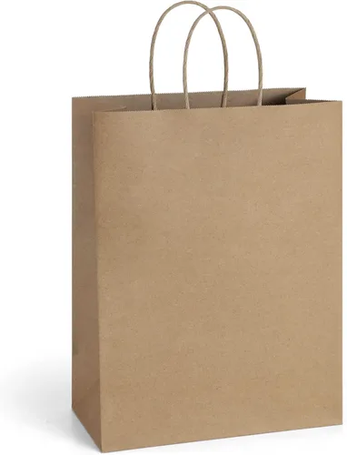 BagDream 25 bolsas de regalo de 10 x 5 x 13 pulgadas, papel kraft marrón con asas, compras a granel, venta al por menor de mercancías, sacos de