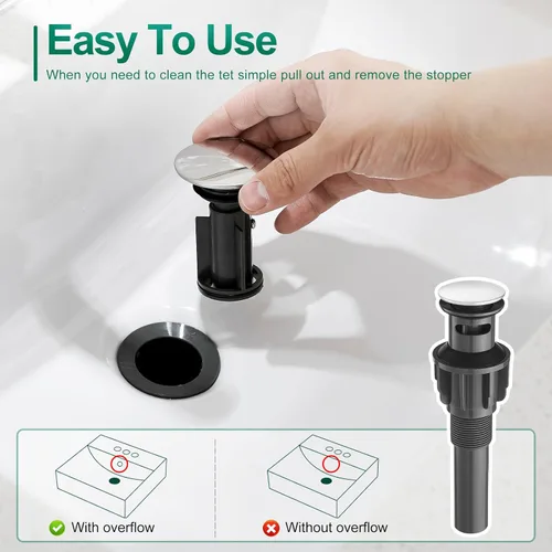 Miniatura 3 de VOTON Grifos de baño cromados de 1 agujero, grifo de lavabo de baño de acero inoxidable con drenaje desplegable de metal, grifo de lavabo para Cromo