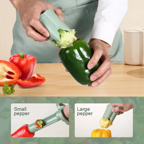 Miniatura 3 de 2025 Nueva herramienta 2 en 1 para quitar semillas de pimiento y pimiento descorazonador, herramienta descorazonadora de pimienta para verduras