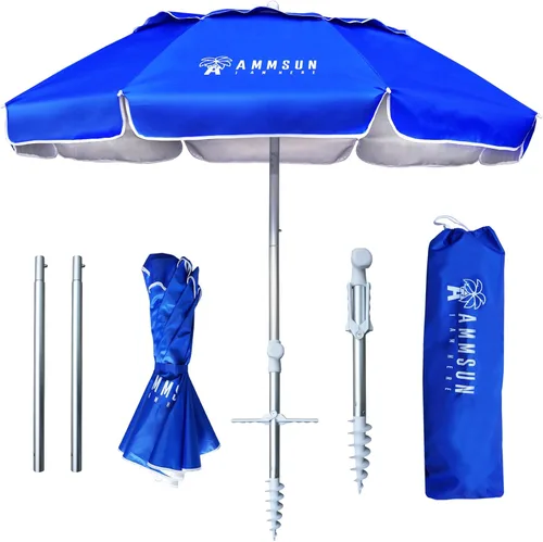 Miniatura 10 de AMMSUN - Sombrilla de playa portátil de 6.5 pies, plegable dos veces, con ancla de arena, poste inclinable a prueba de viento, ventilación de aire