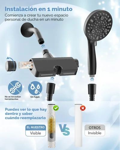 Miniatura 8 de MakeFit - Cabezal con filtro para ducha y cabezal de mano extraíble, sistema dual spa 2 en 1 con cabezal masajeador de alta presión, 10 modos, modo